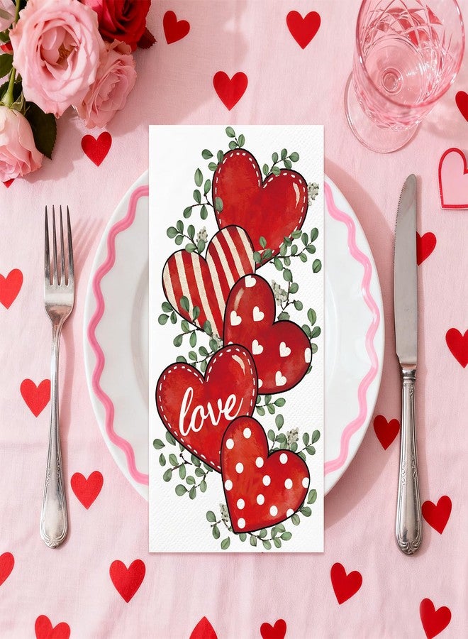 IANFEPH 100 Pcs Valentine's Day Napkins 3 Ply Disposable Watercolor Eucalyptus Red Heart Napkin Decorative Dinner Guest Napkins for Wedding Anniversary Birthday Cocktail Party (Eucalyptus Love) - Image 2